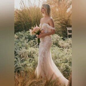 Lulus Endless Dedication White Embroidered Off-the-Shoulder Maxi Dress NWOT Sz 8